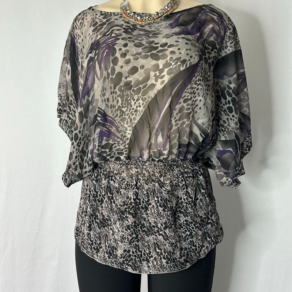 Miley Cyrus Max Azria Sheer Animal Print Blouse Tunic Dolman Sleeve XL
